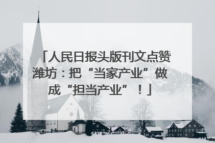 人民日报头版刊文点赞潍坊：把“当家产业”做成“担当产业”！