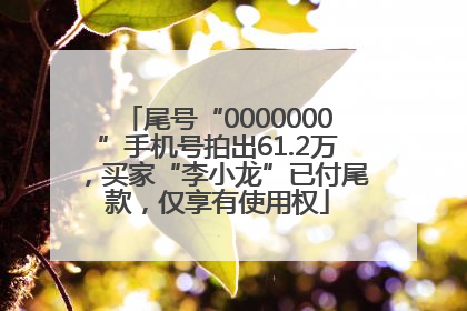 尾号“0000000”手机号拍出61.2万，买家“李小龙”已付尾款，仅享有使用权